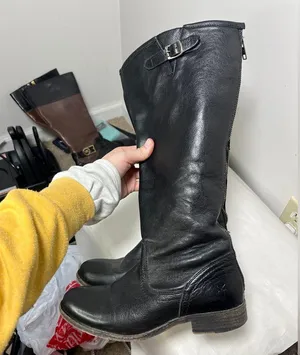 FRYE Pippa Black Back Zip Tall Leather Boots Sz 6.5 thumbnail 6