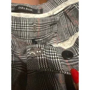 Zara Basic Womens Plaid Tapered Trousers Grey Glen Check Red‎ Side Stripe XS thumbnail 5