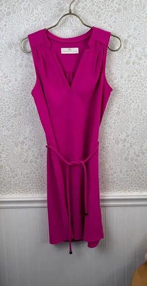 Amanda Uprichard Bright Pink Sleeveless V-Neck Tie Shift Dress - Size - Small thumbnail 1