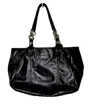 Coach Carryall Madison Handbag Navy Patent Leather Silver Logo thumbnail 1