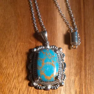 Mojave Blue Turquoise Stainless Steel Pendant Necklace thumbnail 3
