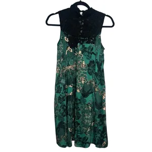 Anthropologie Maeve Lace Floral Swing Dress Green Black Sleeveless Cottagecore S thumbnail 5