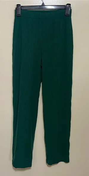 Reformation Deep Green Ribbed Wide-Leg Pants thumbnail 1