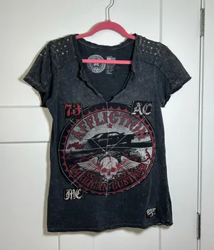 Large Affliction biker T shirt distressed thumbnail 1