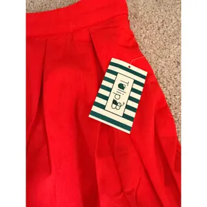 Coral Red Pleated Midi Skirt A Line Full Swing Retro Feminine Pockets L NWT thumbnail 7