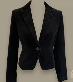 Black Cotton Velvet Blazer Women's Size 0 | Fitted Button Front thumbnail 1