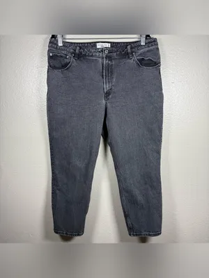 Abercrombie & Fitch High-Rise the mom Slim Straight Jeans - Black Wash SZ:33/16S thumbnail 4
