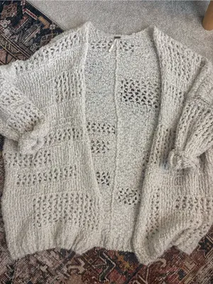 Free People Saturday Morning Open-Front Chunky Knit Cardigan - Cream thumbnail 2