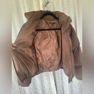 SHEIN Drop Shoulder Butterfly Chest Crop Puffer Zip Up High Neck Coat Jacket S thumbnail 7