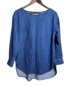 GALLARDAGALANTE Denim TUnic Blouse Boat Neck Cotton Japanese Size F One Size thumbnail 1