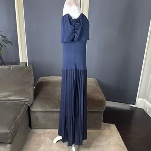 Women’s Navy Off-Shoulder Maxi Dress Pleated Skirt Size L thumbnail 4