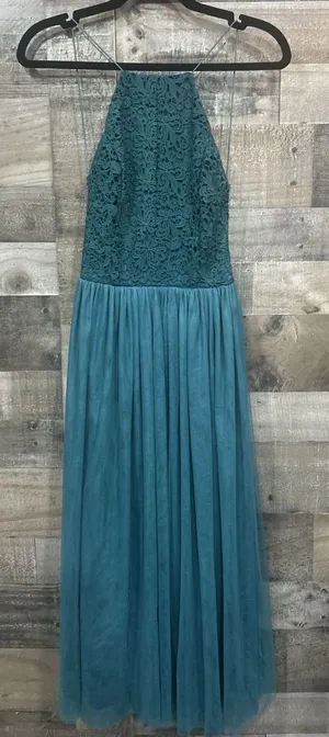 ASOS Women's‎ Teal Lace Halter Maxi Dress Open Back Tulle Formal Prom Size 4 thumbnail 1