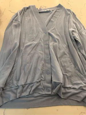 Beyond Yoga Light Sky Blue Button-Up V-Neck Cardigan thumbnail 1