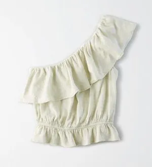 American Eagle ruffled one shoulder bubble top thumbnail 1