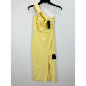 Lulus Twist and Make Up Light Yellow One-Shoulder Bodycon Midi Dress XS NWT thumbnail 5