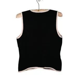 Abercrombie Mara V-Neck Gold Button Sweater Vest Womens M Black Preppy Old Money thumbnail 3