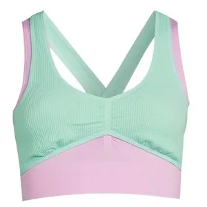 No Boundaries Juniors Seamless Double Layered Bralette Small NWT Pink Green thumbnail 3