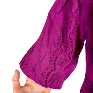 Sézane Elsa Blouse Eyelet Embroidered Ruffled Openwork in Purple Violet sz36/US4 thumbnail 7