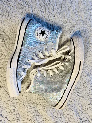 Converse Chuck Taylor All Star Silver Sequin High Tops. Rare Limited Edition. thumbnail 3