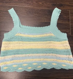 Crochet Knit‎ Camisole Top - Pastel Blue/Yellow thumbnail 1
