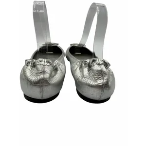 Tory Burch Reva Flats Silver Metallic‎ Leather Logo Medallion Shoes Size 10 Y2K thumbnail 11