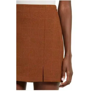 Nordstrom Leith Womens Tan Dale‎ Windowpane Check Plaid Mini Pencil Skirt Brown Size S thumbnail 3