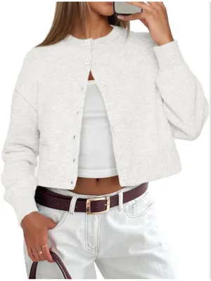 NEW White Cardigan Sweaters Lightweight Crop Knit Y2k S thumbnail 1