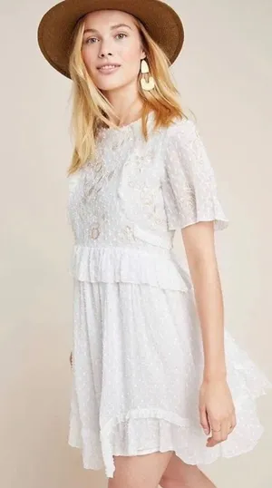 Anthropologie Ranna Gill Basilia Embroidered Tunic Dress Women Size Large thumbnail 1