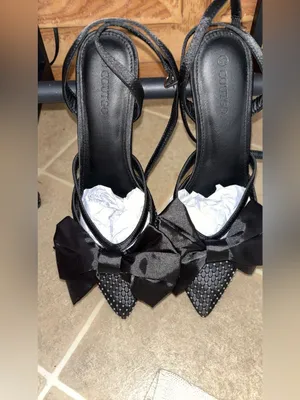 Black Studded Pointed Slingback Heels with Satin Bow Size 8.5 thumbnail 4