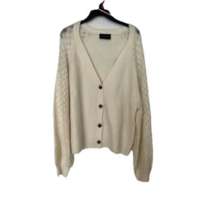 Lane Bryant V Neck Cardigan Pointelle Balloon Sleeve 14/16 1X Cream Twee Coquett thumbnail 2