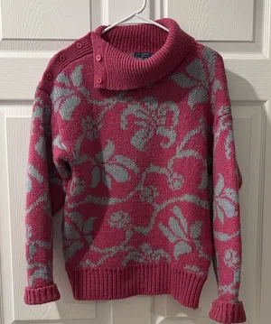 Vintage Woolrich Pink and Gray Floral Turtleneck Sweater thumbnail 1