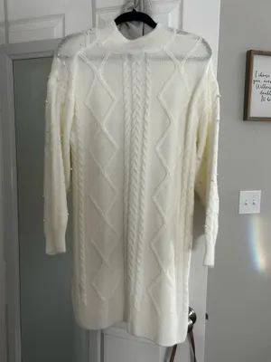 Francesca's White Pearl Sweater Dress thumbnail 3