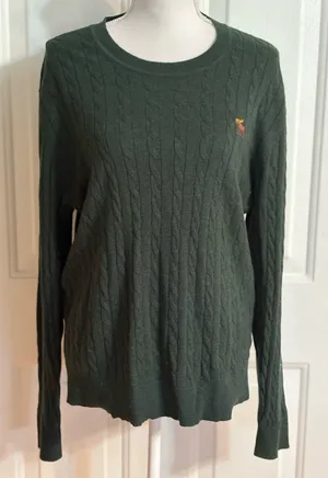 Abercrombie & Fitch Dark Green Cable Knit Sweater size Medium. thumbnail 1