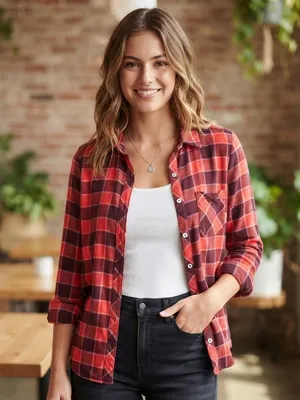 AERIE Plaid Flannel Pajama Shirt M 22.5” p2p Red/Burgundy thumbnail 1