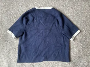 Abercrombie & Fitch Navy Ivory Contrast Trim Short Sleeve Cardigan Small thumbnail 3