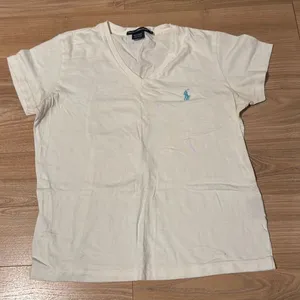 Vintage‎ Ralph Lauren Sport White 100% Cotton T-Shirt Size Medium with teal/blue thumbnail 1