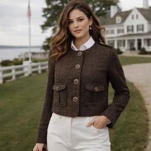 Cartonnier Tweed Equestrian Women Jacket Sz 4 Brown Preppy Cropped Anthropologie thumbnail 2