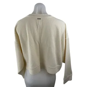 Billabong Women's Cream Embroidered Long Sleeve Crop Sweatshirt Sweater Top Sz M thumbnail 2