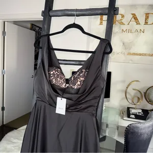 Sau Lee Black Satin Lace Bodice Drape Midi Dress Womens Size US 8 New NWT thumbnail 3