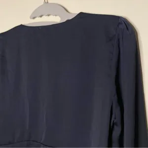 American Eagle Blue Satin V Neck 3/4 Sleeve Button Boho Renaissance Crop Top XS thumbnail 9