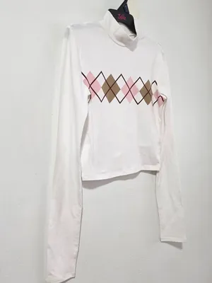 Hollister Argyle Long Sleeve Crop Top - White - Size S - 339-663-1111-108 thumbnail 4