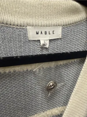 MABEL Cream-Trim Blue Striped V-Neck Cardigan thumbnail 6