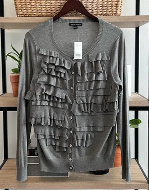 NWT Banana Republic Silk Blend Summer Lightweight Ruffle Cardigan Sweater Top, L thumbnail 1