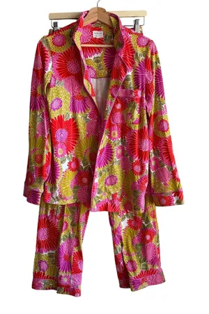 Bed Head PJs + Trina Turk pink yellow floral pajama set women's S organic cotton thumbnail 1