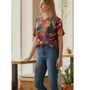 Martinique 90s Geometric Color Splash Short Sleeve Top size Medium thumbnail 2