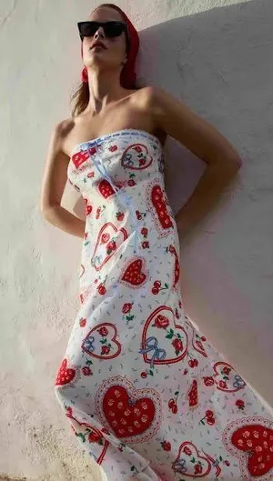 For Love & Lemons Daisy Mae Strapless Midi Bias Dress, Size M thumbnail 1