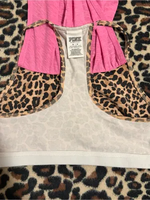 2000s vintage style 2014 victoria secret pink tank top with leopard print bra thumbnail 6