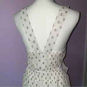 NEW En Creme Maxi Dress M Boho Metallic Polka Dot Cutout Ruffle Tiered thumbnail 9
