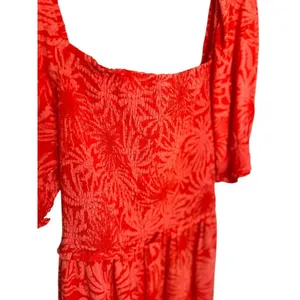 Betsey Johnson Maxi Dress‎ Large Orange Palm Leaf Print Tropical Tiered Smocked thumbnail 2