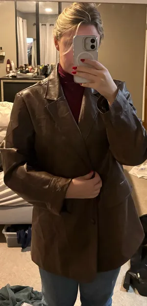 Brown leather jacket blazer Size XXL thumbnail 5
